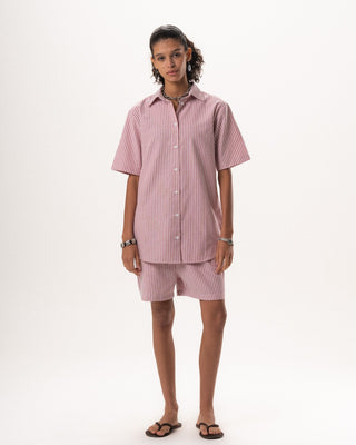 Female Red Striped Oversized Set