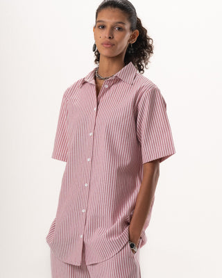Female Red Striped Oversized Set