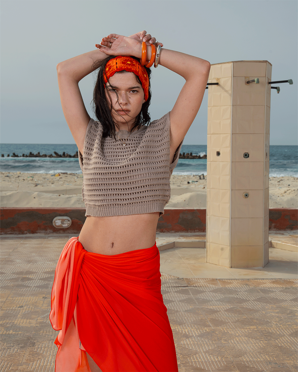 Beige Crochet Cropped Top Half Sleeve Tops IN YOUR SHOE S