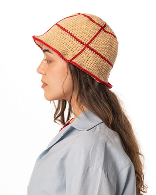Beige & Red Crochet Bucket Hat Bucket IN YOUR SHOE