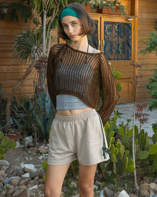 Beige Striped Bow Shorts Sworts IN YOUR SHOE S