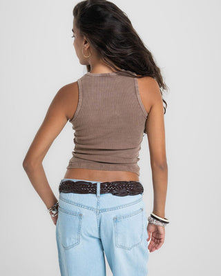 Beige Washed Halter Tank Top Tank Tops IN YOUR SHOE