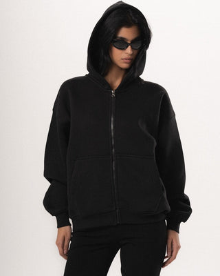 Black Basic Boxy Zip-Up Hoodie Zip Up Hoodies IN YOUR SHOE L