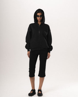 Black Basic Boxy Zip-Up Hoodie Zip Up Hoodies IN YOUR SHOE M
