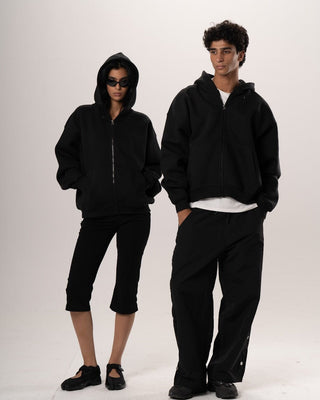 Black Basic Boxy Zip-Up Hoodie Zip Up Hoodies IN YOUR SHOE S