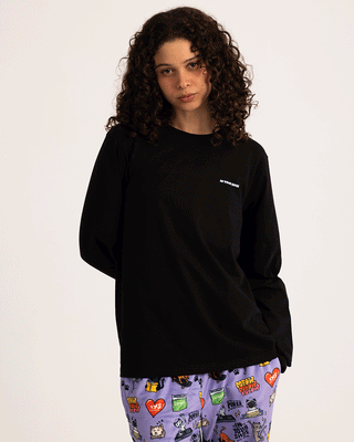 Black Basic Long Sleeve Tee PJ Tops IN YOUR SHOE S