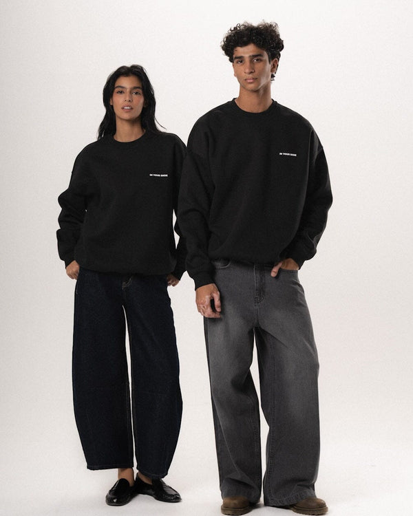 Black Basic Oversized Crewneck