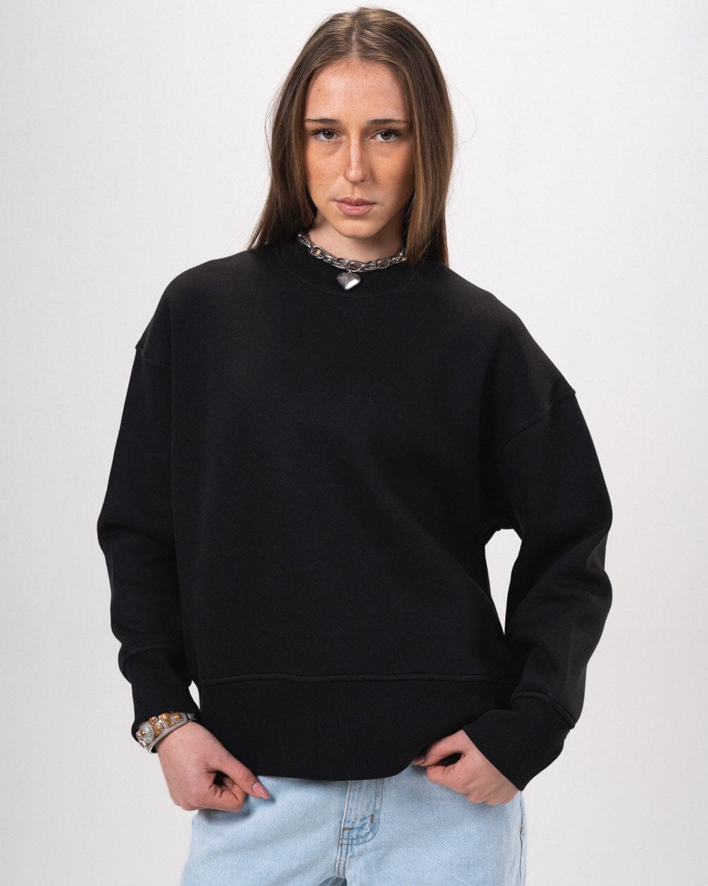 Black Boxy Crewneck Acid Washed Crewnecks IN YOUR SHOE L