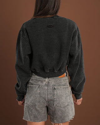 Black Cropped V-Neck Sweatshirt Cropped Sweatshirts IN YOUR SHOE