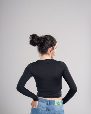 Black Fitted Long Sleeve Top Long Sleeve Tops IN YOUR SHOE L