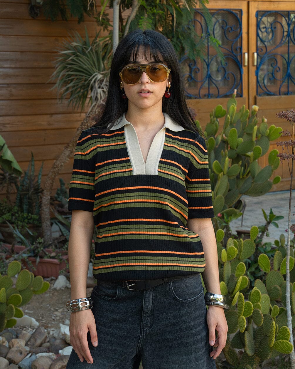 Black & Green Oversized Striped Polo Polo T-Shirts IN YOUR SHOE