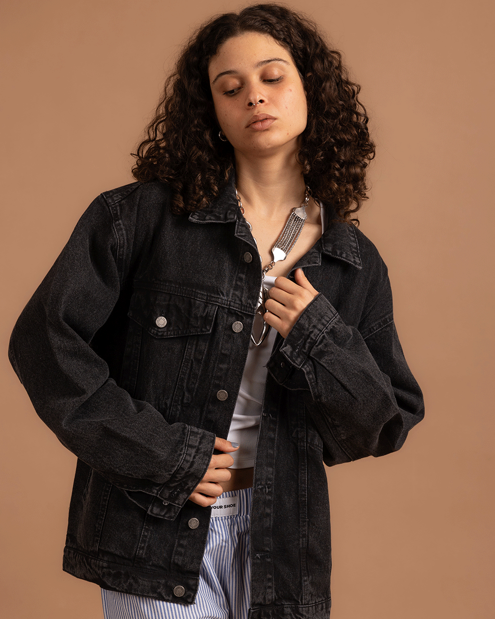 Black Oversized Denim Jacket Denim Jacket IN YOUR SHOE S