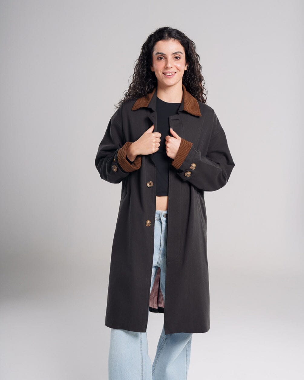 Black Oversized Light Gabardine Coat Coats IN YOUR SHOE L-XL