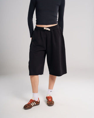 Black Oversized Sweat Jorts Jorts IN YOUR SHOE M