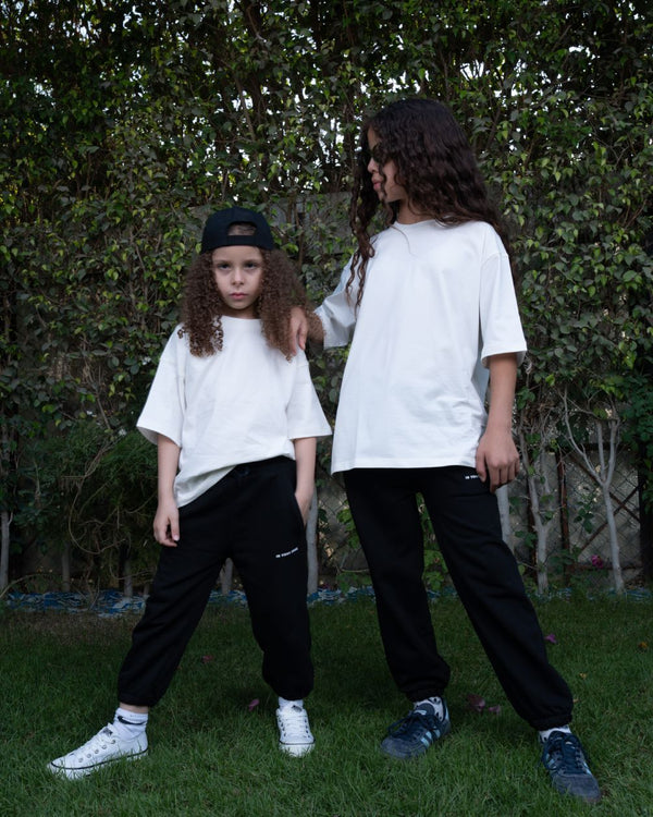 Black Paneled Loose Kids Sweatpants
