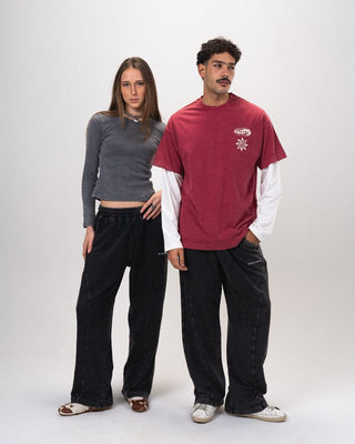 Black Paneled Washed Wide Leg Swants Swants IN YOUR SHOE S