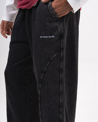 Black Paneled Washed Wide Leg Swants Swants IN YOUR SHOE