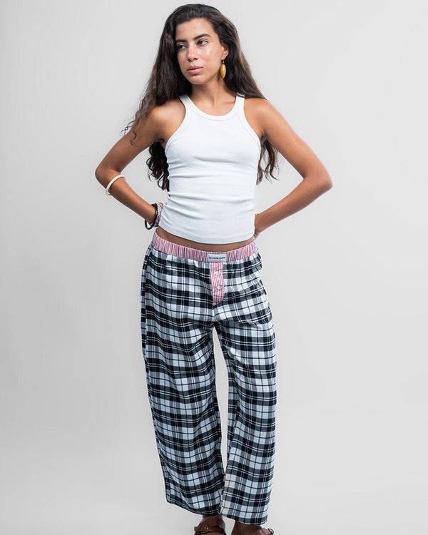 Black Red Multicolor Plaid Boxer Pants