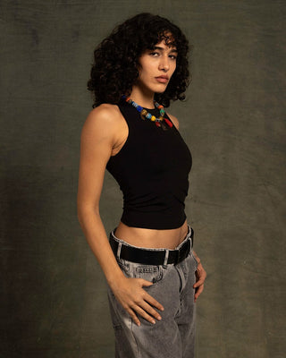 Black Sleeveless Cropped Top Sleeveless Tops IN YOUR SHOE S