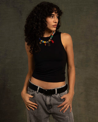 Black Sleeveless Cropped Top Sleeveless Tops IN YOUR SHOE M