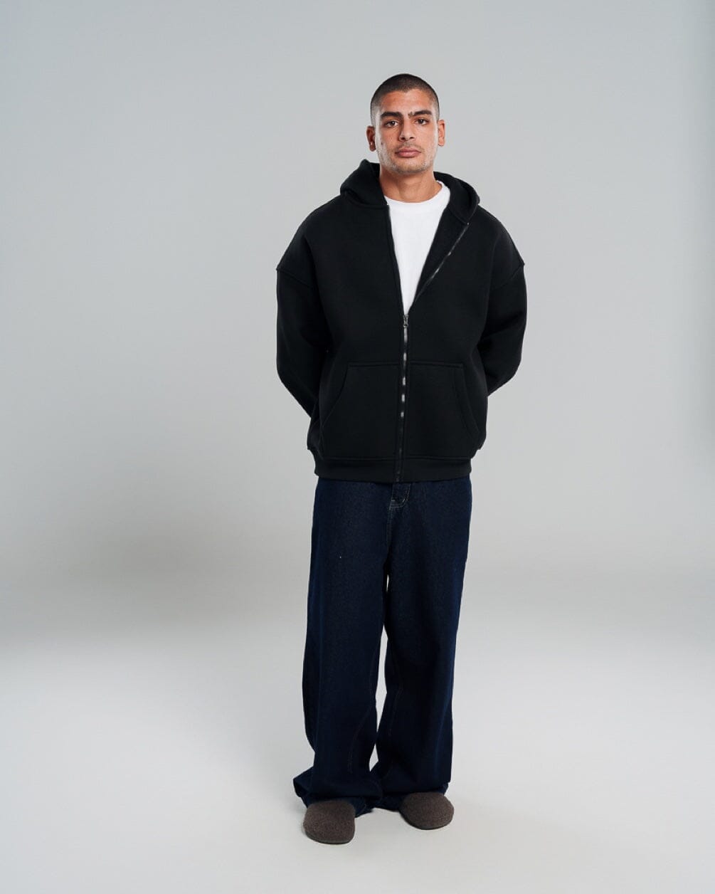 Black Super Heavy Oversized Zip-Up Hoodie Zip Up Hoodies IN YOUR SHOE L