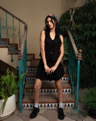 Black Tied Up Linen Vest Linen Vest IN YOUR SHOE S