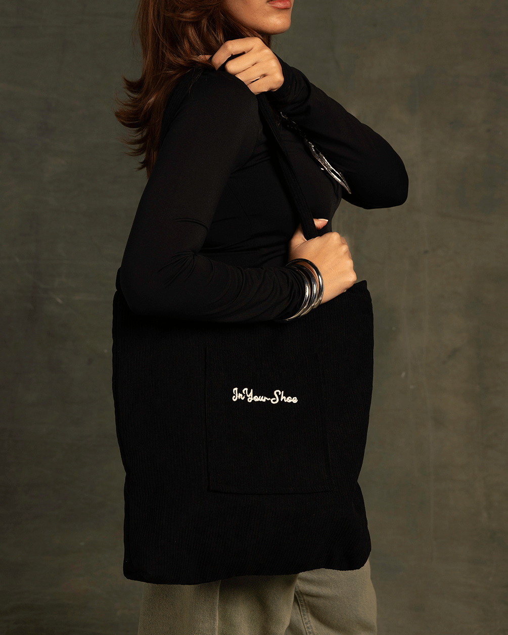 Black Tote Velvet Totes IN YOUR SHOE