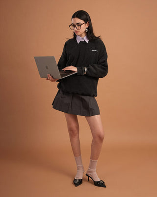 Black Washed Boxy Crewneck Acid Washed Crewnecks IN YOUR SHOE