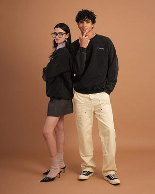Black Washed Boxy Crewneck Acid Washed Crewnecks IN YOUR SHOE