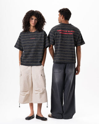 Black Washed Striped Boxy Tee Printed Boxy Tee IN YOUR SHOE S
