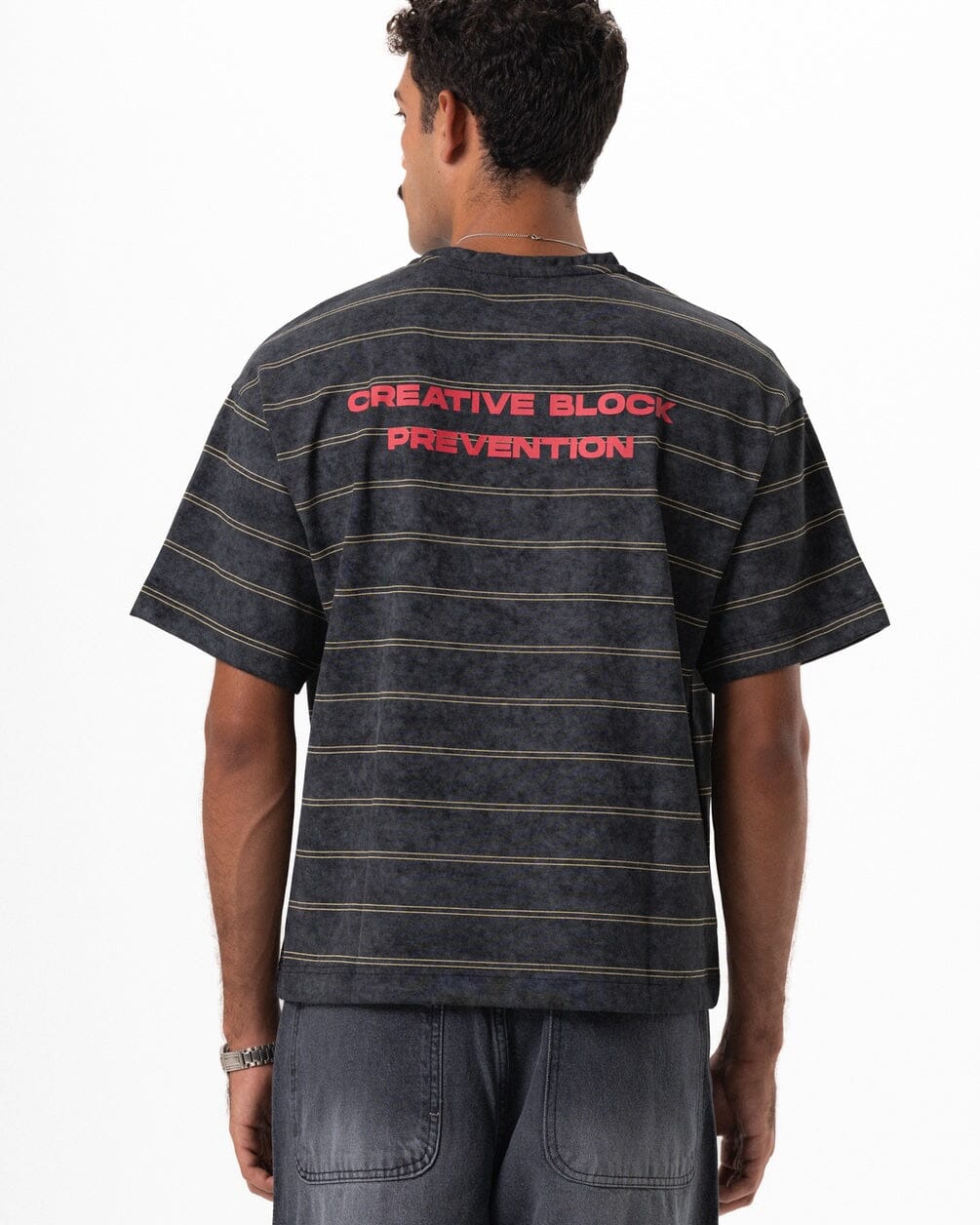 Black Washed Striped Boxy Tee Printed Boxy Tee IN YOUR SHOE L