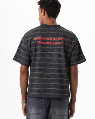 Black Washed Striped Boxy Tee Printed Boxy Tee IN YOUR SHOE L