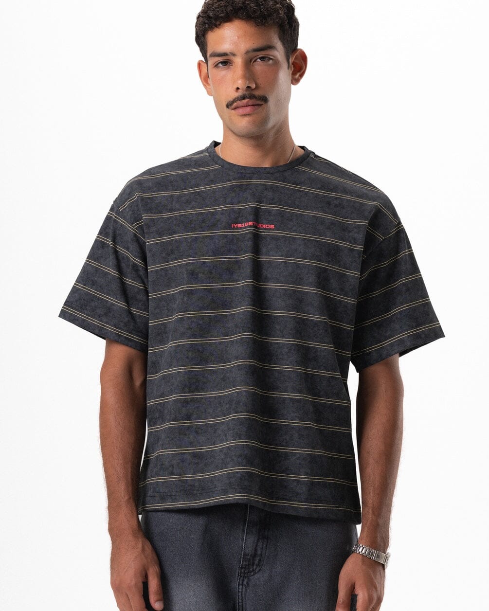 Black Washed Striped Boxy Tee Printed Boxy Tee IN YOUR SHOE M