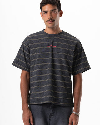 Black Washed Striped Boxy Tee Printed Boxy Tee IN YOUR SHOE M