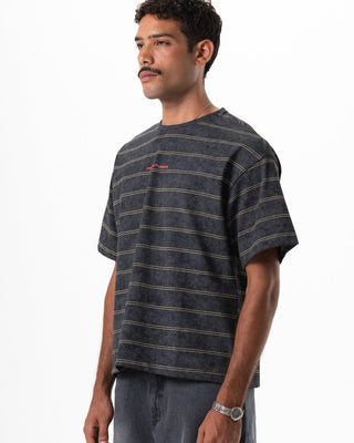 Black Washed Striped Boxy Tee Printed Boxy Tee IN YOUR SHOE