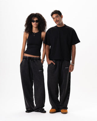 Black Washed Wide Leg Swants Swants IN YOUR SHOE S