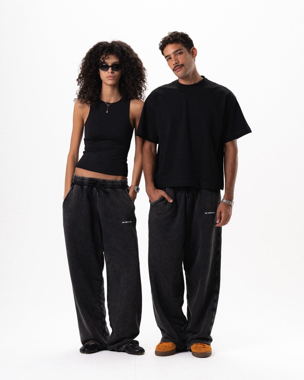 Black Washed Wide Leg Swants Swants IN YOUR SHOE S