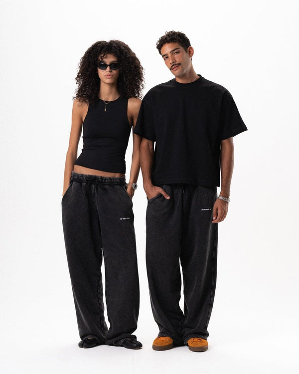 Black Washed Wide Leg Sweatpants