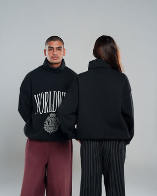 Black Worldwide Oversized Mock Neck Crewnecks IN YOUR SHOE S