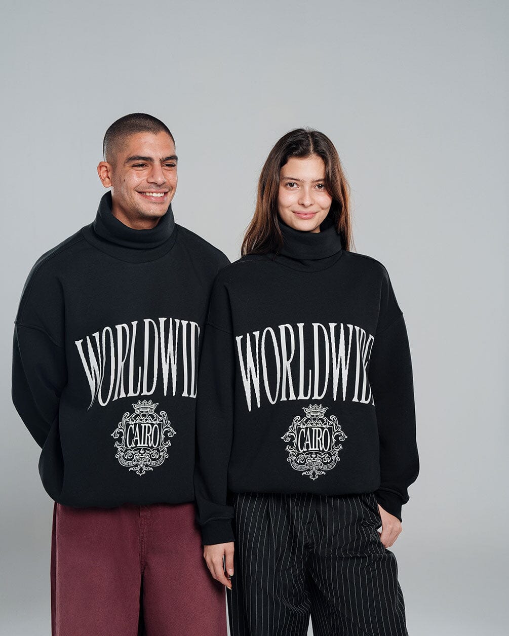 Black Worldwide Oversized Mock Neck Crewnecks IN YOUR SHOE M