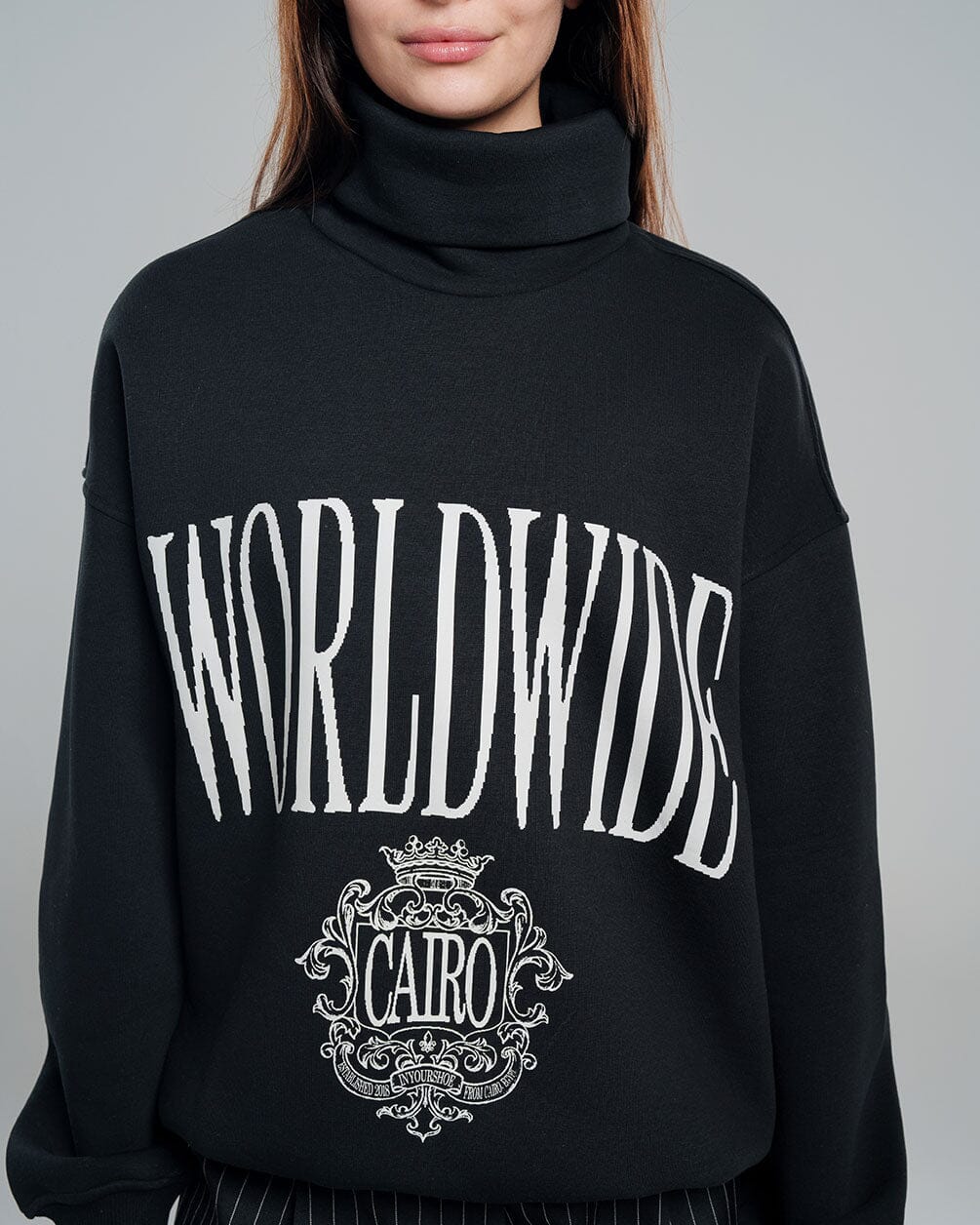 Black Worldwide Oversized Mock Neck Crewnecks IN YOUR SHOE L