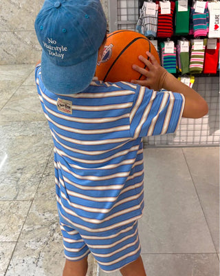 Blue & Beige Striped Kids Tee Kids Oversized Tee IN YOUR SHOE 4-5