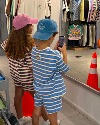 Blue & Beige Striped Kids Tee Kids Oversized Tee IN YOUR SHOE 6-7