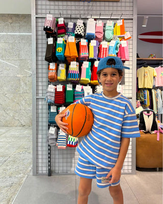 Blue & Beige Striped Kids Tee Kids Oversized Tee IN YOUR SHOE 2-3