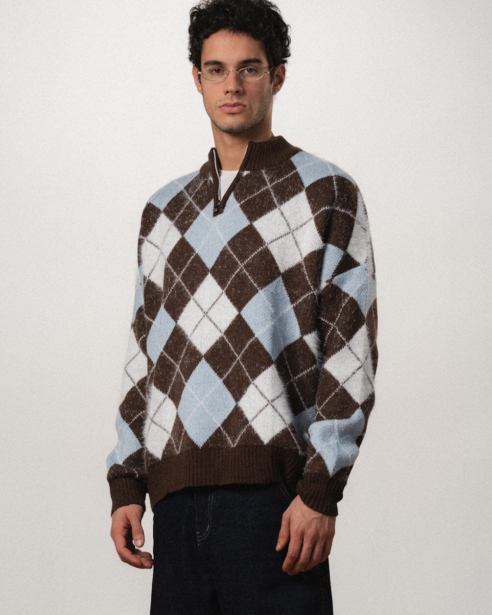 Blue & Brown Boxy Knit Sweater Knit Sweater IN YOUR SHOE M