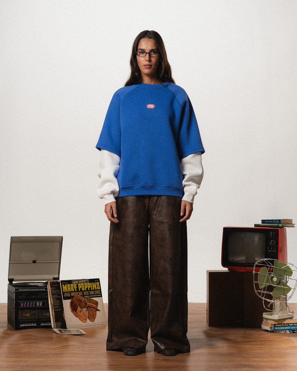 Blue Double Sleeves Oversized Crewneck Crewnecks IN YOUR SHOE