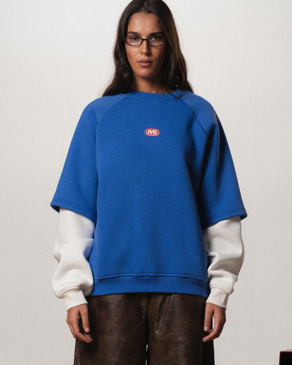 Blue Double Sleeves Oversized Crewneck Crewnecks IN YOUR SHOE M