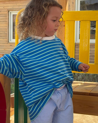 Blue & Green Striped Boxy Kids Tee Kids Boxy Tees IN YOUR SHOE 6-7