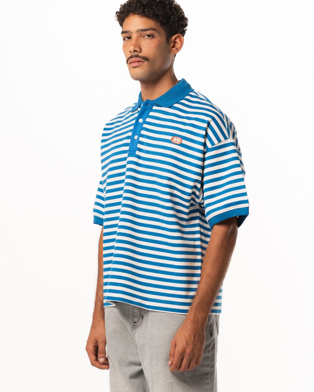 Blue Narrow Striped Boxy Polo Polo T-Shirts IN YOUR SHOE