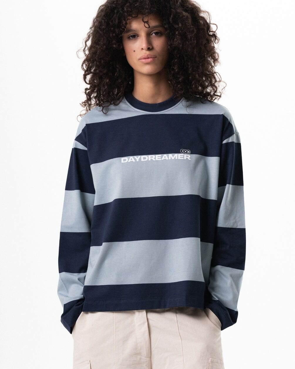 Blue & Navy Striped Daydreamer Boxy Long Sleeves Long Sleeves IN YOUR SHOE XL